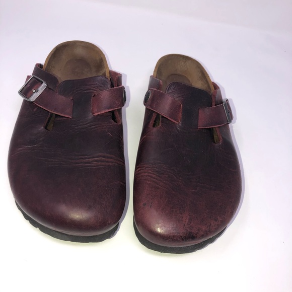 Birkenstock | Shoes | Birkenstock Boston Women Burgundy Leather Clog 5 | Poshmark